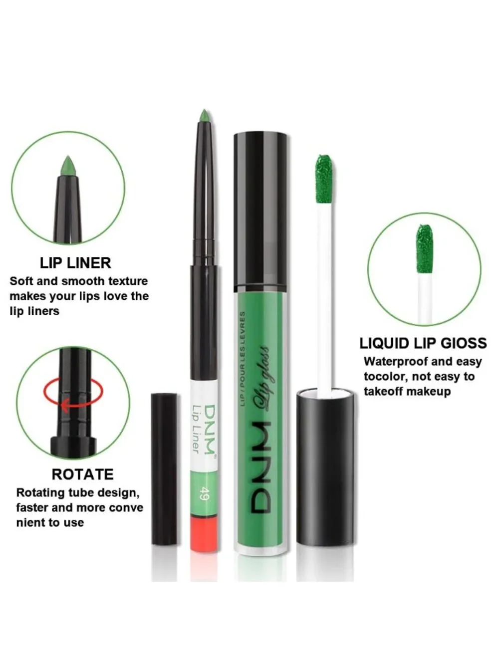 DNM 47# Emerald Green 2Pcs 24H Long-Lasting Matte Liquid Lipstick and Lip Liner